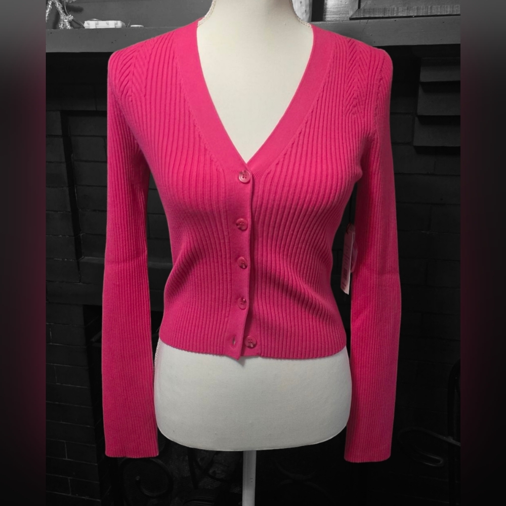 Michael Stars Pink Cardigan Sweater with Ribbed Texture